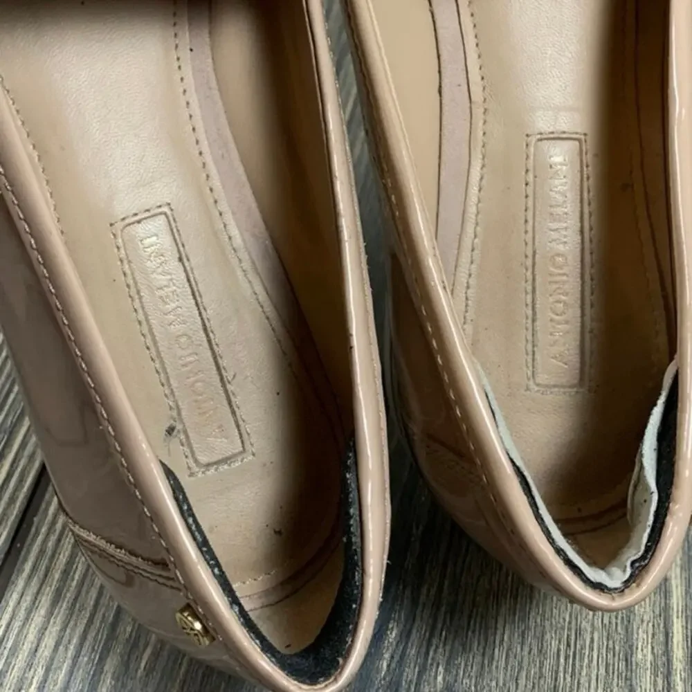 Antonio Melani‎ Bradlie Women Patent Leather Suede Loafer Slip On Beige Sz 9